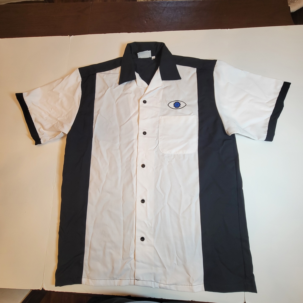 Men's Cruisin USA Classic Black and White Bowling Button Down Shirt Evil Eye Med